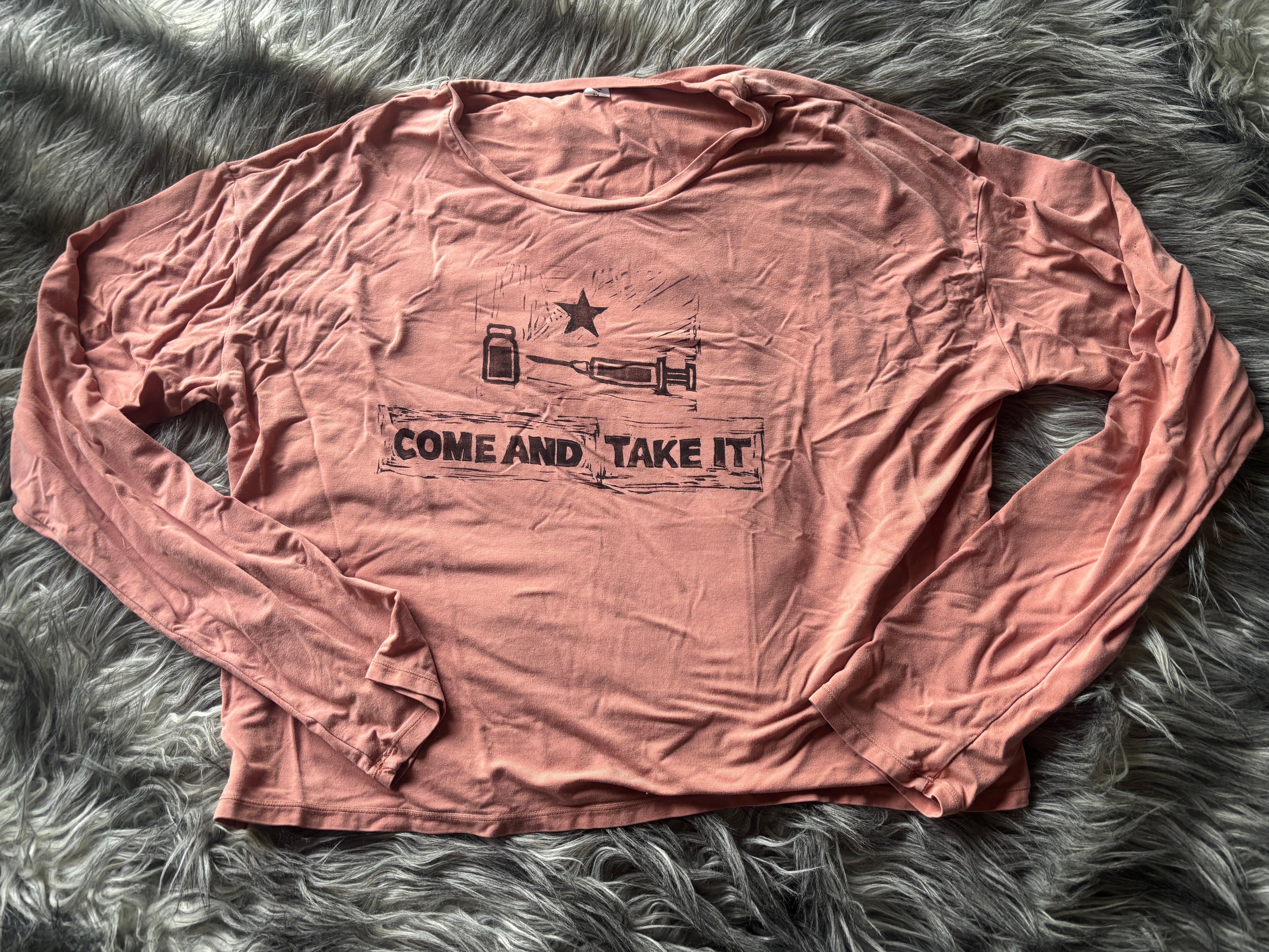 Pink Cropped Come and Take It long sleeve
